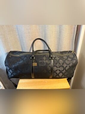Coach Black Signature Canvas Duffel with Leather Trim